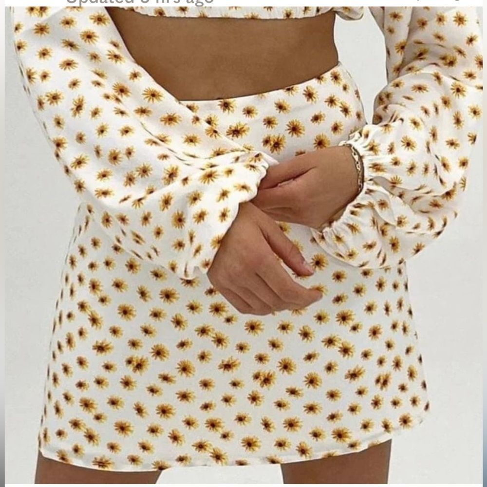 Floral Mini Skirt - White with Yellow Sunflower Print